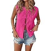 Women Sleeveless Knit Vest Tie Front Crochet Top Casual Sleeveless Short Cardigan