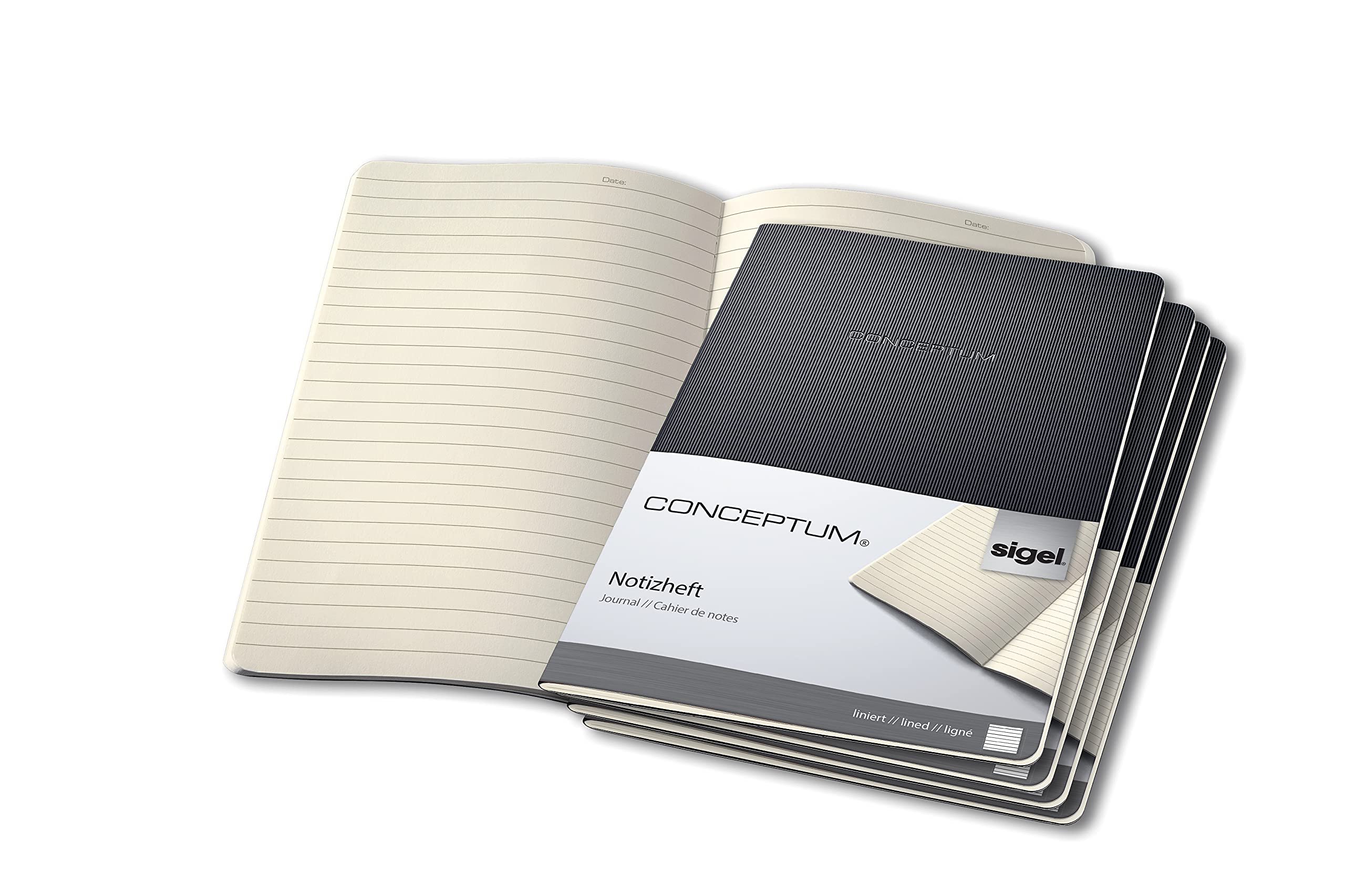 SIGEL CO861 Pack of 5 Journals, approx. A4 (18.7 x 27 cm), lined, softcover, Black - Conceptum