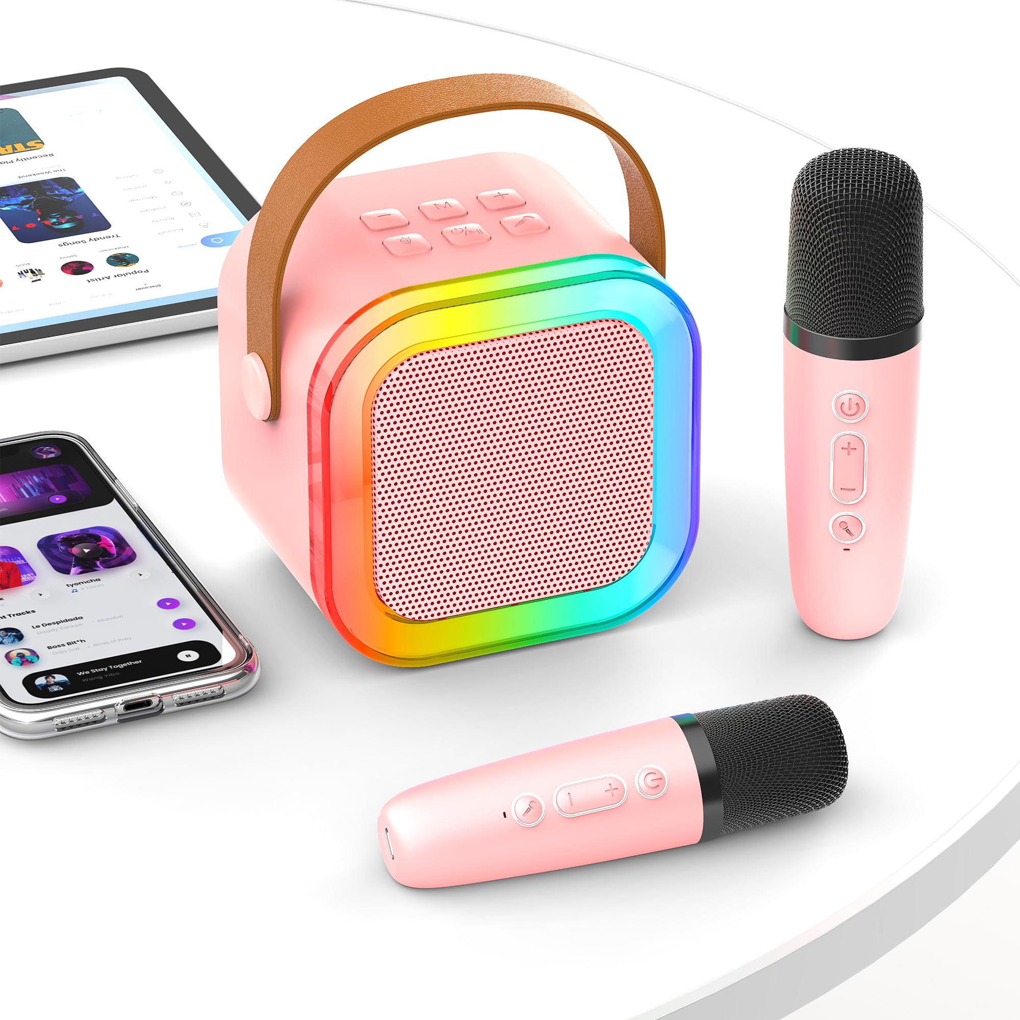 Kids Karaoke Machine 2 Microphones Gift for Girl: [Newest] Girl Birthday Present Ages 3-12 - Mini Karaoke Machine with Kids Microphones - Toy for 3-12 Year Old Children - Kids' Wind & Brass Instrument