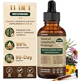 90 Day Supply - Natural Lymphatic Drainage Drops, Alcohol-Free Vegan 11-in-1 Herbal Supplement with Cleavers, Elderberry, Echinacea &amp; Burdock, Supports Lymphatic Wellness, Bloat &amp; De-Puff Support