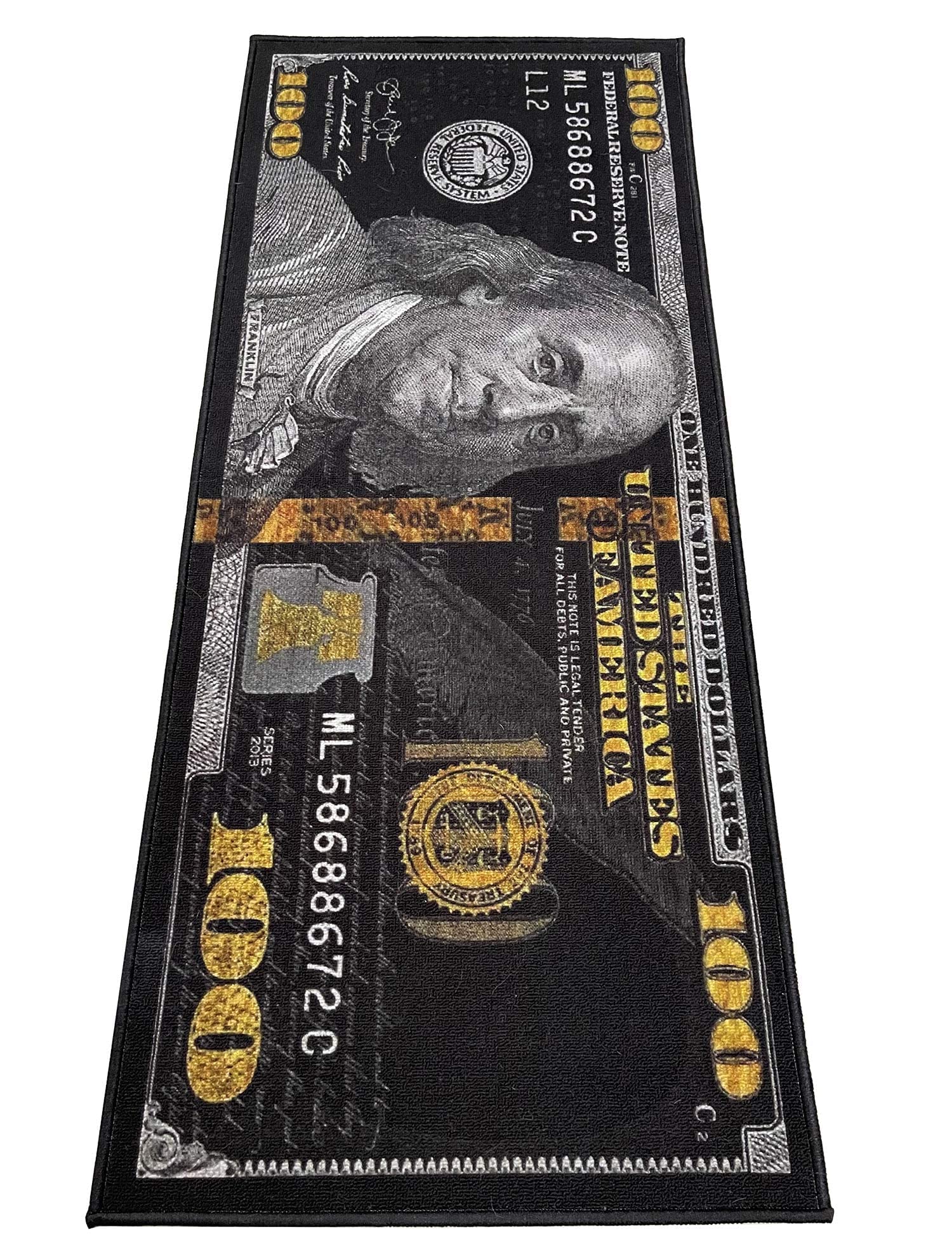 Photo 1 of HUAHOO Black Money Rugs 100 Dollar Bill Cool Area Rug Door Mat Runner for Living Room Bedroom Indoor Outdoor Rug (31.5" x 78.7")
