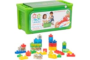 Jelly Blox Stash 'N Stack 2-in-1 Storage Case With 30 Blocks | Toddler & Preschool Building Blocks Kids Can Squeeze & Stretch | MESH ACCREDITED | Safety Tested & Ouch-Free | Sensory Play Toy Ages 2+