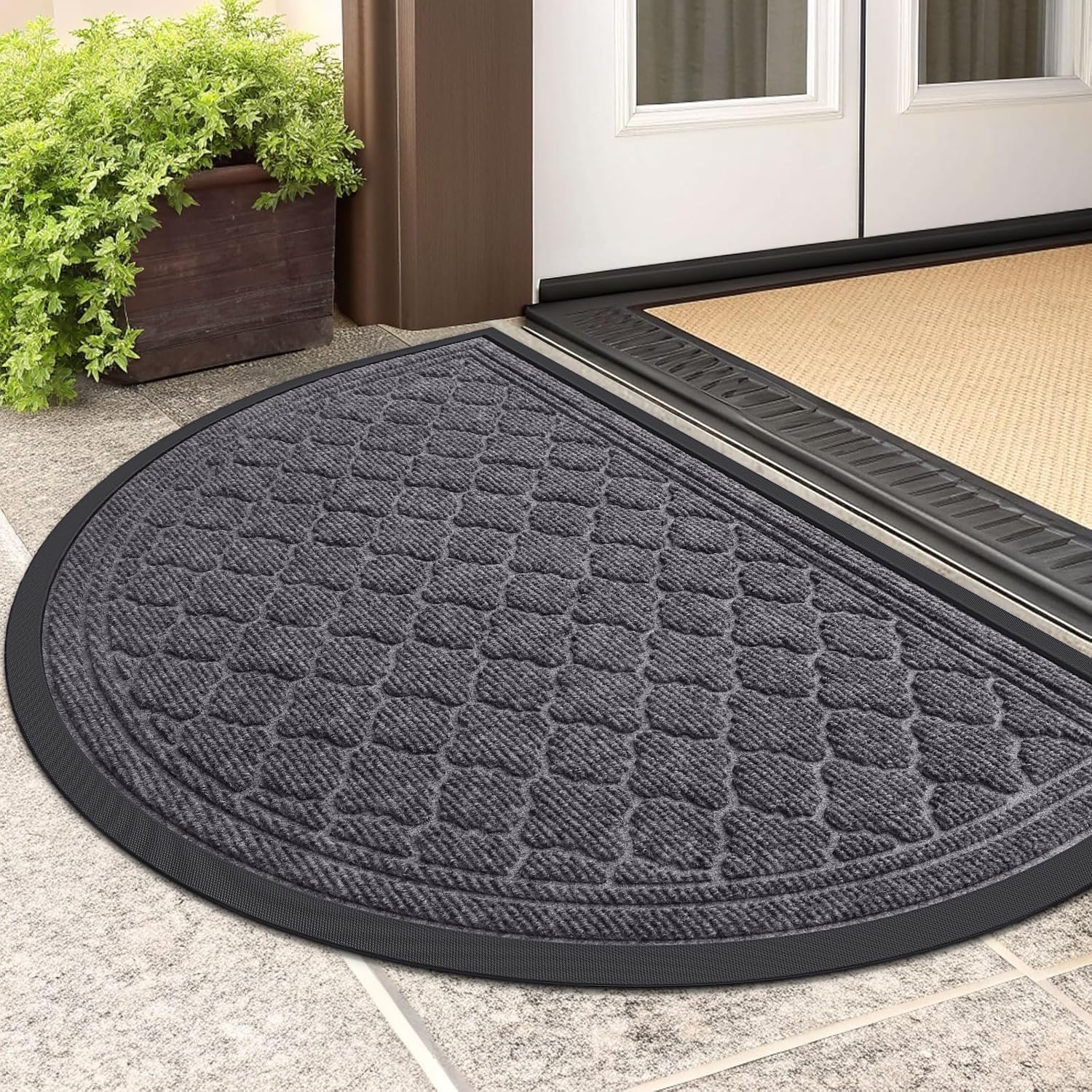 Homaxy Half Moon Door Mats Indoor, Non Slip Rubber Door Matts, Dirt Trapper Absorbent Doormat Outdoor, Washable Heavy Duty Floor Mat for Entrance, Front Door, Kitchen and Garden, 43 x 76 cm, Dark Grey