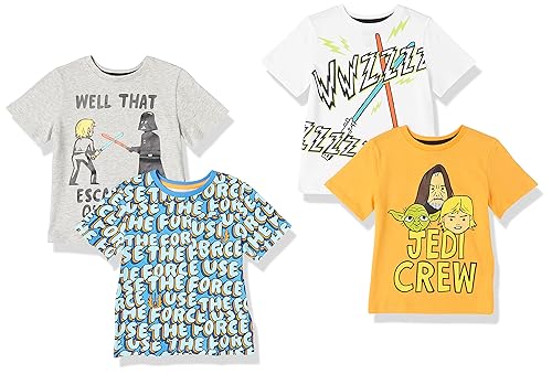 Amazon Essentials Disney | Marvel | Star Wars Boys' Short-Sleeve T-Shirts (Previously Spotted Zebra), Pack of 4, Star Wars, XX-Large