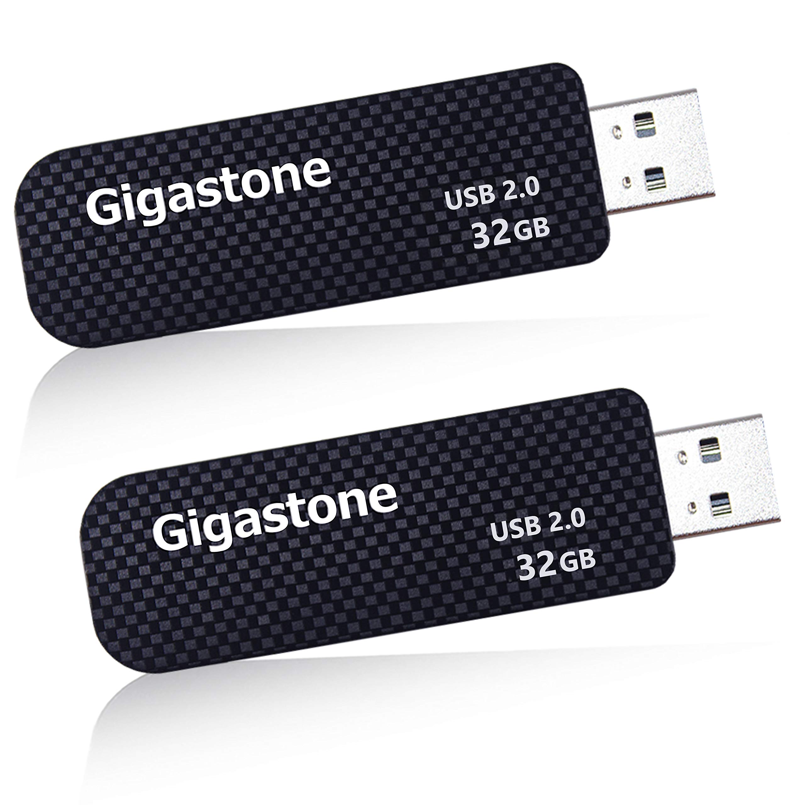 GIGASTONE 32GB 2-Pack V30 USB 2.0 Flash Drive 2-Pack, Capless Retractable Design Pen Drive, Carbon Fiber Style, Reliable Performance & Durable