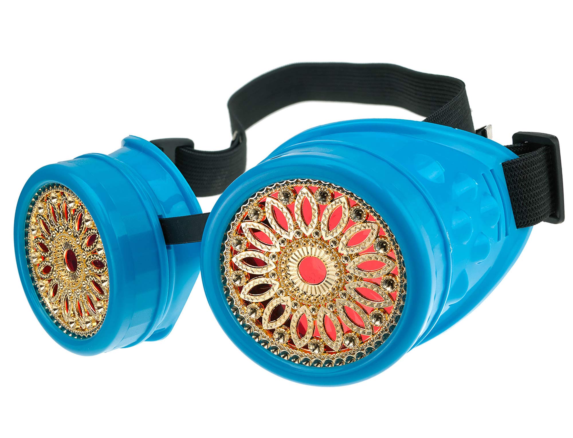 Welding Cyber Goggles Steampunk Goth Cosplay Sunglasses 50s Round Glasses Party Fancy Dress MFAZ Morefaz Ltd (Blue Design)