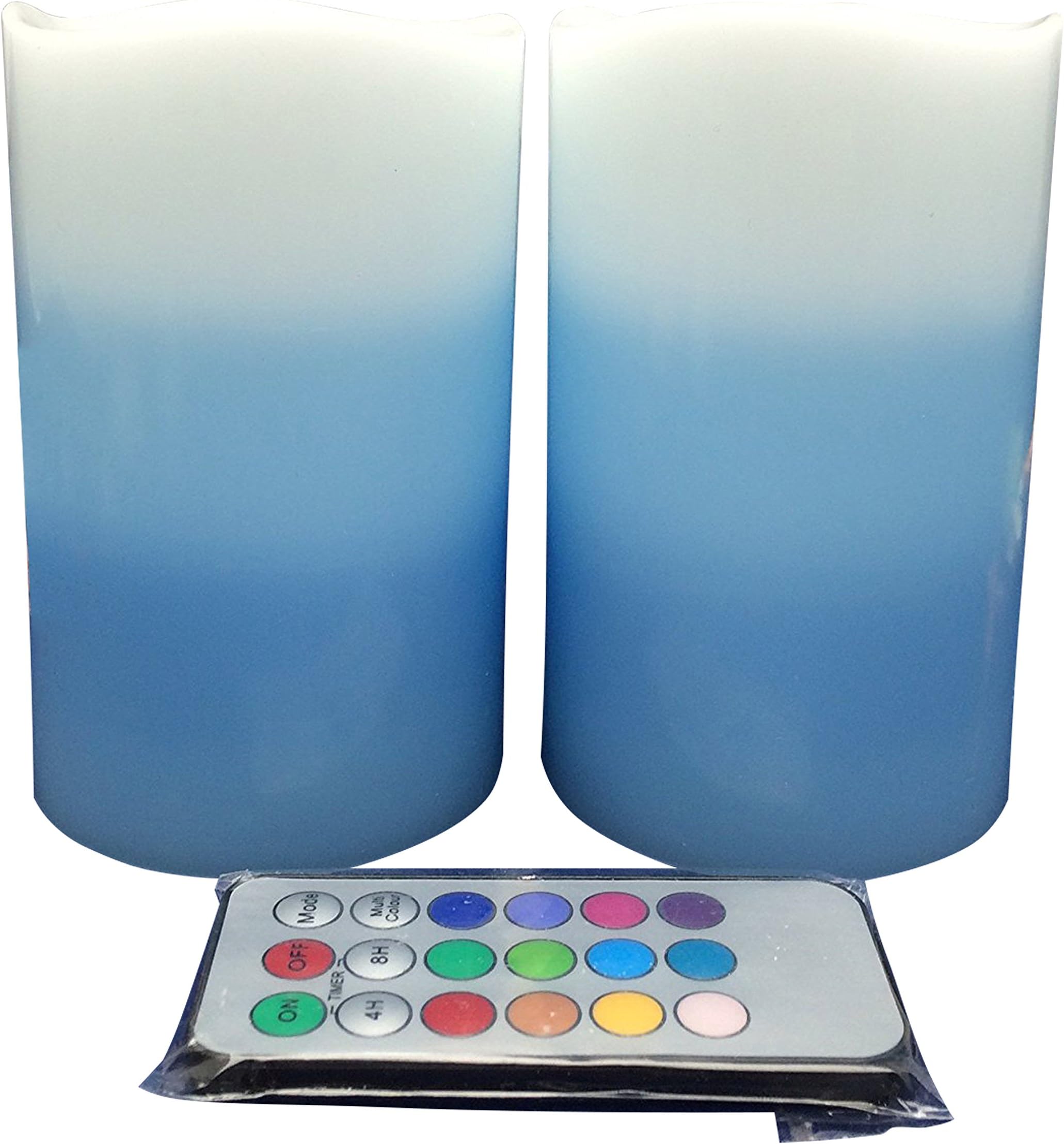 adoria Blue Pillar Candles Flameless Set of 2- Tri-Layer Color Real Wax Remote Candles with Timer- Dia3xH5 Inch,Ocean Scented-Well for Home Decor.,Christmas