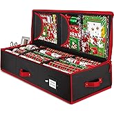 ZOBER Gift Wrapping Paper Organizer Storage - 40" Gift Wrap Storage Containers with Interior Pockets for Bows, Tags & Ribbons - Wrapping Paper Holder, 600D Oxford, Fits 24 Standard Rolls, Black/Red