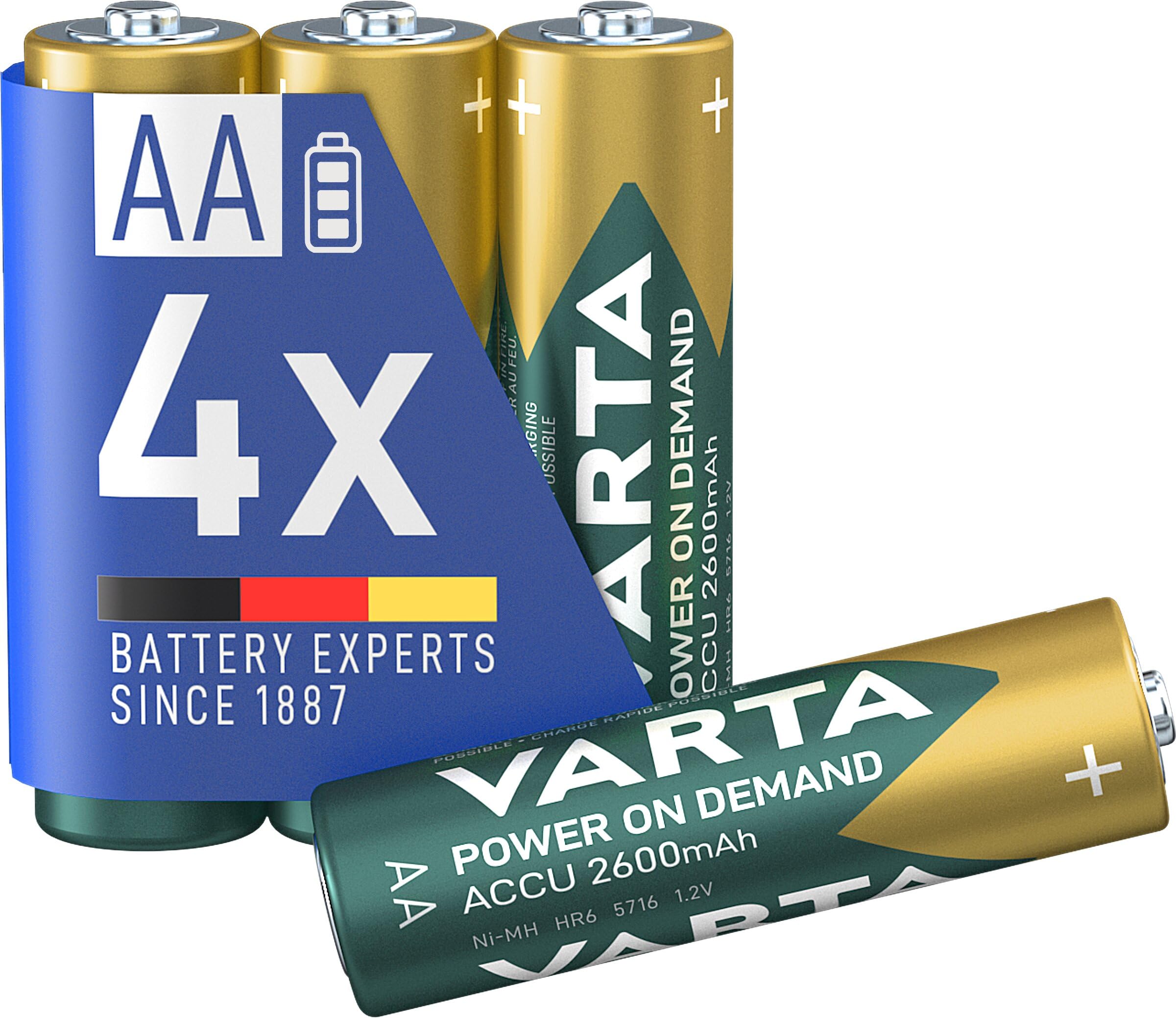 VARTA Rechargeable Ready2Use Pre-Charged AA Mignon Ni-Mh Battery (4-pack, 2,600mAh, 4-pack), rechargeable without memory effect - ready for immediate use