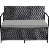 Greesum Patio Loveseat PE Rattan Wicker Outdoor Furniture,Black &amp; Gray | With Soft Cushions &amp; Built-in Storage Space for Lawn Garden Backyard