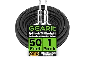 GEARit Professional Speaker Cable (50ft) 12AWG Pure Copper 1/4 inch to 1/4 inch TS Straight Male to Male for Amplifier, Speaker Cabinet, PA and DJ Audio
