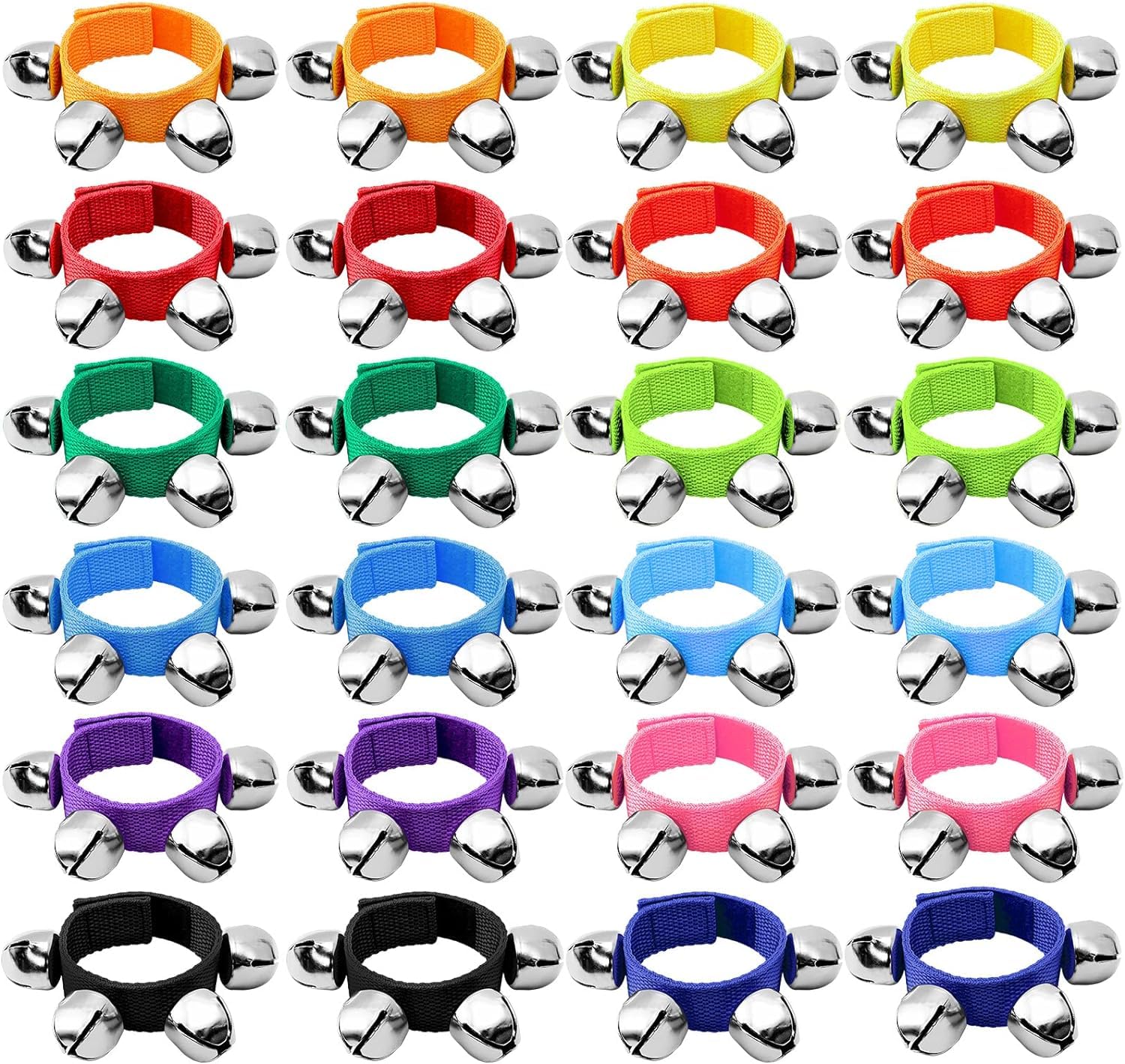 LATERN 24Pcs Wrist Band Jingle Bells, 12 Colors Band Wrist Bells Bracelets Jingle Bells Musical Ankle Bells Rhythm Instrument Percussion for Adults Baby Christmas Decoration Party Favors