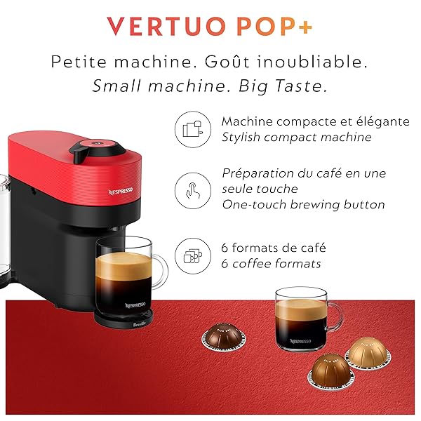 NESPRESSO VERTUO POP+ COFFEE AND ESPRESSO MAKER BY BREVILLE, SPICY RED