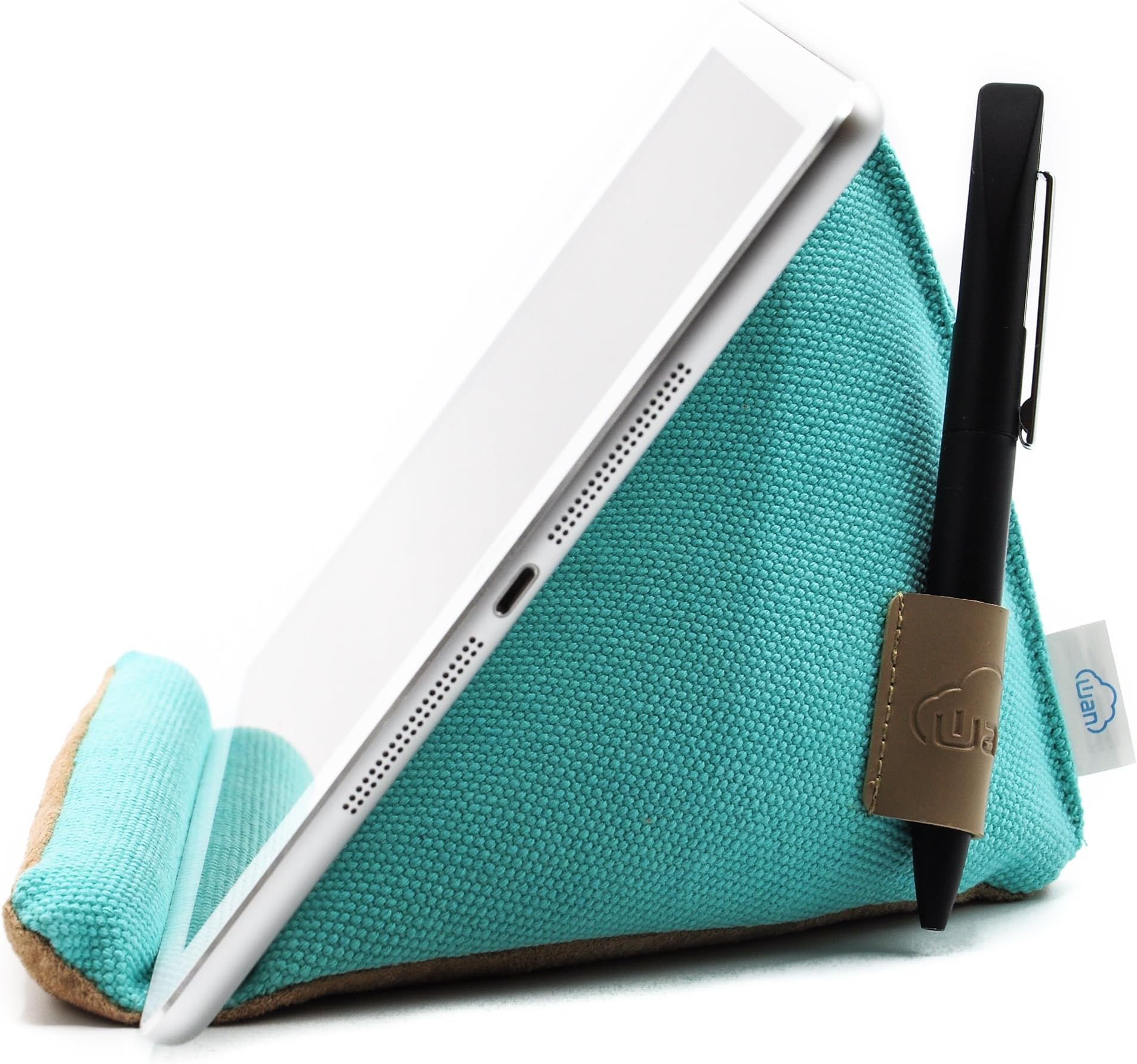 Natural Series - Extra-Stable Tablet Pillow Stand with Thick Canvas Fabric Outer and Heavy Bean Filling (Turquoise)