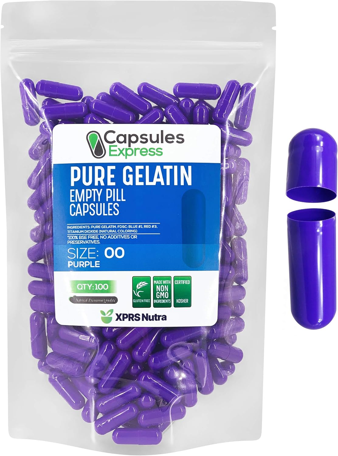 Capsules Express Size 00 Purple Empty Gelatin Capsules 100