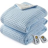 CAROMIO Heated Blanket King Size with LCD Dual Controller, Waffle Weave Fast Heating Electric Blankets, 10 Heat Levels & 1-12H Time Settings, ETL Certified, Machine Washable, Light Blue, 100" x 90"