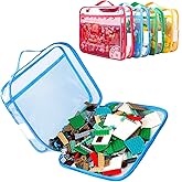 Tesuko 4 Pack Toy Storage Organizer Bag for Lego Bricks, Clear PVC Zippered Blocks Set with Manual Pocket& Name Tag, Waterproof Toy Carrying Case for Board Games& Building Blocks (Large, Colorful)