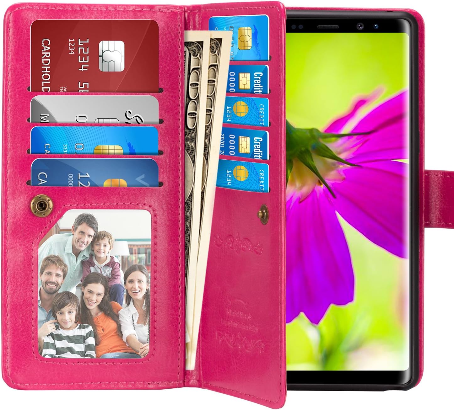 Note 8 Case, Pasonomi Note 8 Wallet Case with Detachable - [Folio Style] PU Leather Wallet case with ID&Card Holder Slot Wrist Strap for Samsung Galaxy Note 8 (Hot Pink, Samsung Galaxy Note 8)