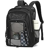 Sisipoet Mesh Backpack, Heavy Duty Mesh Bookbag for Girls Boys Kids, See Through Clear Backpacks, Net Backpack Transparent Breathable for School Beach Swim Travel Outdoor, Black