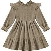 NARPLO Toddler Dress Fall Winter Long Sleeve Baby Girls Soft Ribbed Knit Ruffle Frill Trim Dresses for Girls Birthday Party