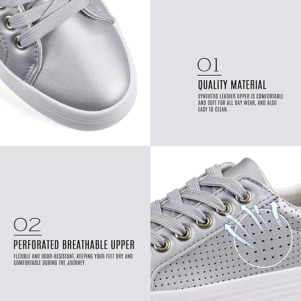 JABASIC WOMEN PLATFORM SNEAKERS BREATHABLE CASUAL LACE UP FASHION WALKING SHOES (6,SILVER)