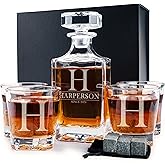 Personalized 5 pc Whiskey Decanter Set - 9 Design Options - Limited Edition, Custom Liquor Decanter | 25 Oz, 750ml Liquor Decanter w/ 4pcs Whiskey Glass Set #1