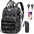 QWREOIA Diaper Bag Backpack with USB Charging Port Stroller Straps and Insulated Pocket,army military Travel Nappy Backpack for Dad/Mom (Black Camo)