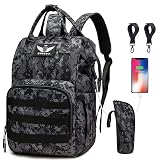 QWREOIA Diaper Bag Backpack with USB Charging Port Stroller Straps and Insulated Pocket,army military Travel Nappy Backpack for Dad/Mom (Black Camo)
