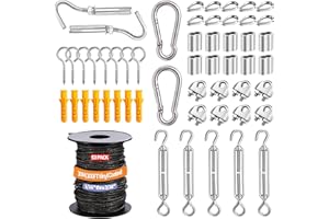 ZXZYHFTY 1/16" Wire Rope Kit,30M/100FT Black Vinyl Coated 304 Stainless Steel Cable,String Light Hanging Kit with Turnbuckle for Outdoor,Garden Wire(55 Pack)