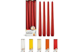 BOLSIUS Dark Red Taper Candles - 4 Pack Unscented 10 Inch Dinner Candle Set - 8 Hours Burn Time - Premium European Quality - Smokeless and Dripless Household Wedding, Spa, and Home Decor Candlesticks