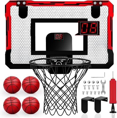 YIMORE Indoor Mini Basketball Hoop with Scoreboard 4 Balls Door Frame Mount