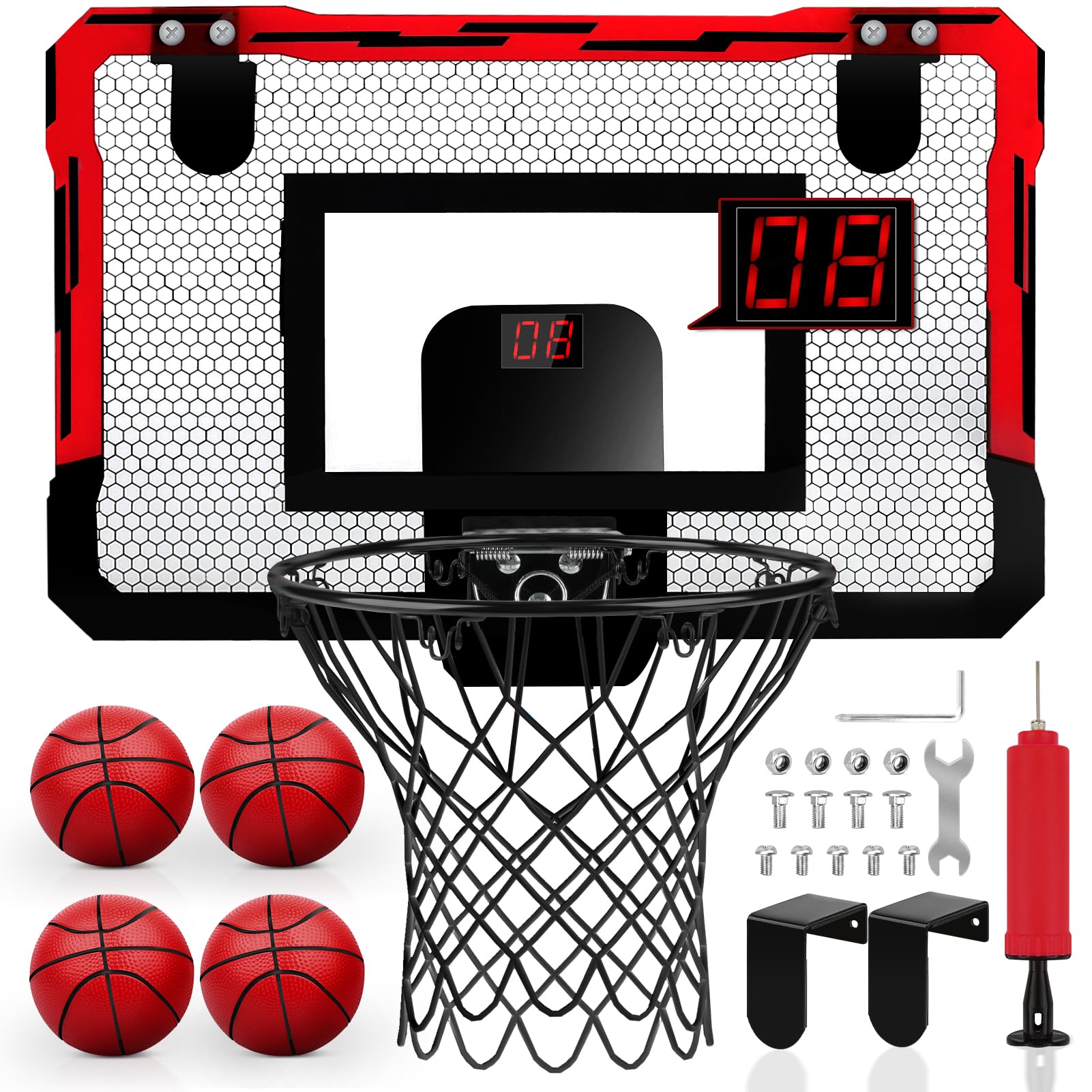 Yimore Basketball Hoop Indoor Mini Basketball Hoop for Kids Bedroom Office Wall Mounted Automatic Scoring with 4 Balls Boy Toys for 5 6 7 8 9 10 Years Old