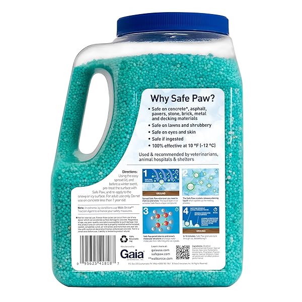 SAFE PAW ICE MELT – PET & KID FRIENDLY, SALT-FREE & CHLORIDE-FREE, SAFE FOR CONCRETE, DRIVEWAYS & SIDEWALKS | LONG-LASTING & FAST- SNOW & ICE MELTER FOR WINTER USE – 3X LONGER EFFECT