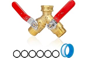 DINGBAAYEE Hose Splitter 2 Way Heavy Duty, Upgrade Full Flow Brass Garden Hose Splitter Connector, Outdoor Water Spigot Splitter with Long Handle, Y Valve 3/4 Inch GHT Thread