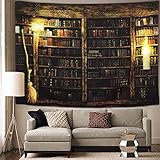 Vintage Library Bookshelf Tapestry Wall Hanging Study Room Picture Art Print Tapestry Retro Bookshelf Wall Art Bohemian Hippi