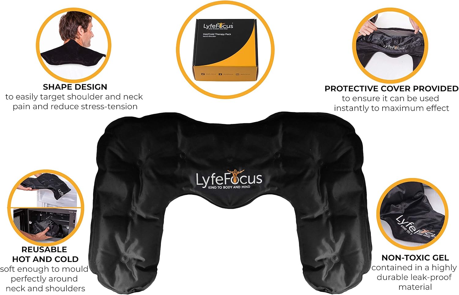 LyfeFocus Reusable Hot & Cold Pack Gel Heat Wrap for Neck & Shoulder Pain, Flexible, Microwaveable & Freezable Ice Pack - Image 5