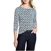 NIC+ZOE Women's Petite Long Sleeve Printed Boat Tee