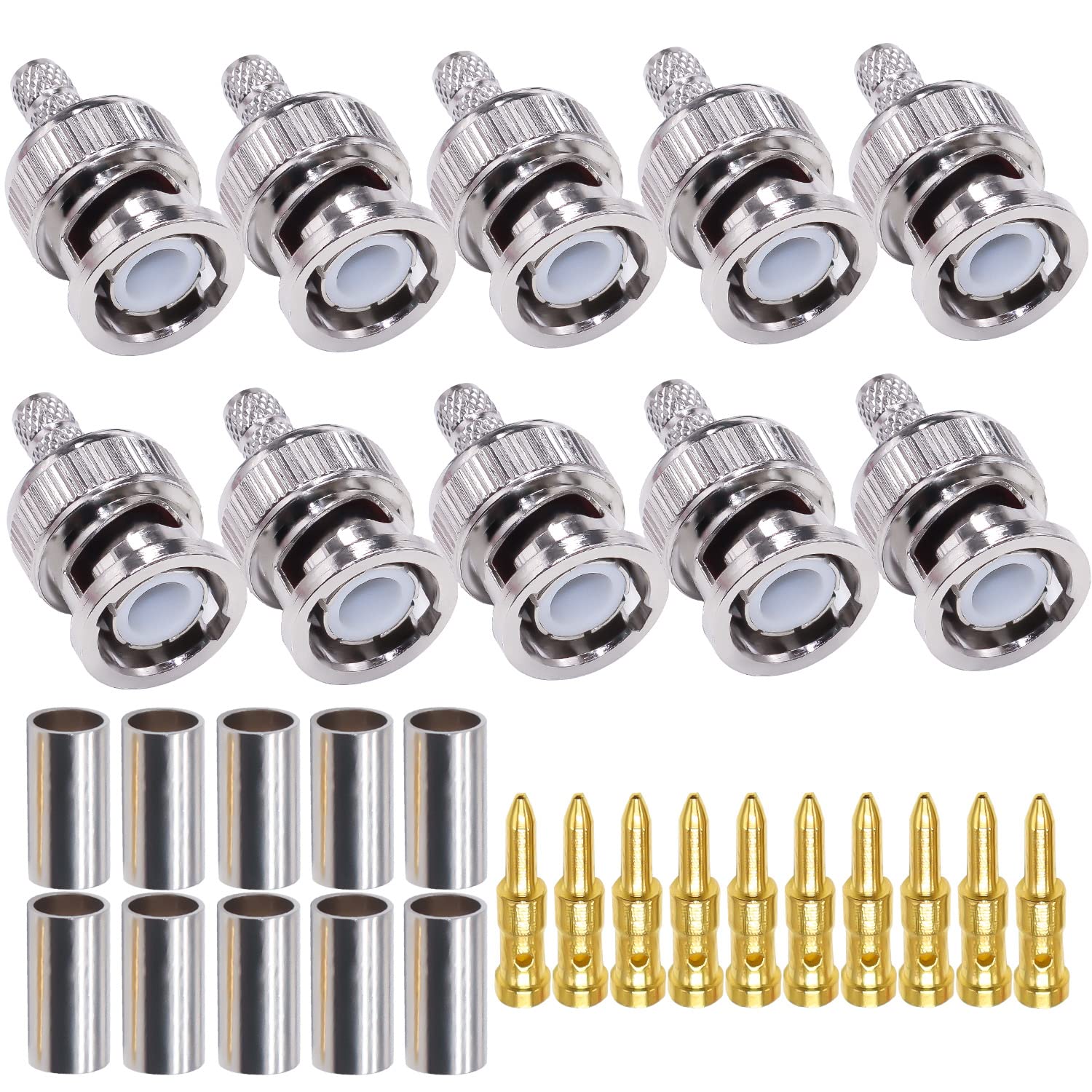 TUOLNK BNC Male Connector BNC Male Plug Crimp Connector 10 pcs for RG58 RG142 Coaxial Cable BNC Type Solder Converter
