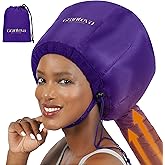 Bonnet Hair Dryer Attachment w/A Headband Integrated That Reduces Heat Around Ears & Neck - Diffuser Cap for Hair Dryer Curly Hair, Speeds Up Drying Time, Deep Conditioning at Home - Large (Purple)