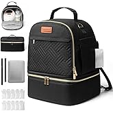 Large Breast Pump Bag for Spectra S1 S2, Double Layer Removable Breast Milk Cooler Bag with 10 Gel Ice Packs & Waterproof Mat, Wearable Pumping Bags for Work Travel & Family, Black