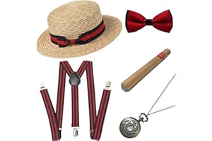 BABEYOND 1920s Mens Gatsby Gangster Costume Accessories Set 30s Manhattan Fedora Hat Suspenders