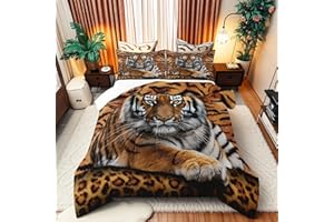 Tiger 3D Print Comforter Set Full Size Wild Animals Bedding Set 3pcs for Kids Teens Room Decor,Animal Fur Quilt Set Soft Brea