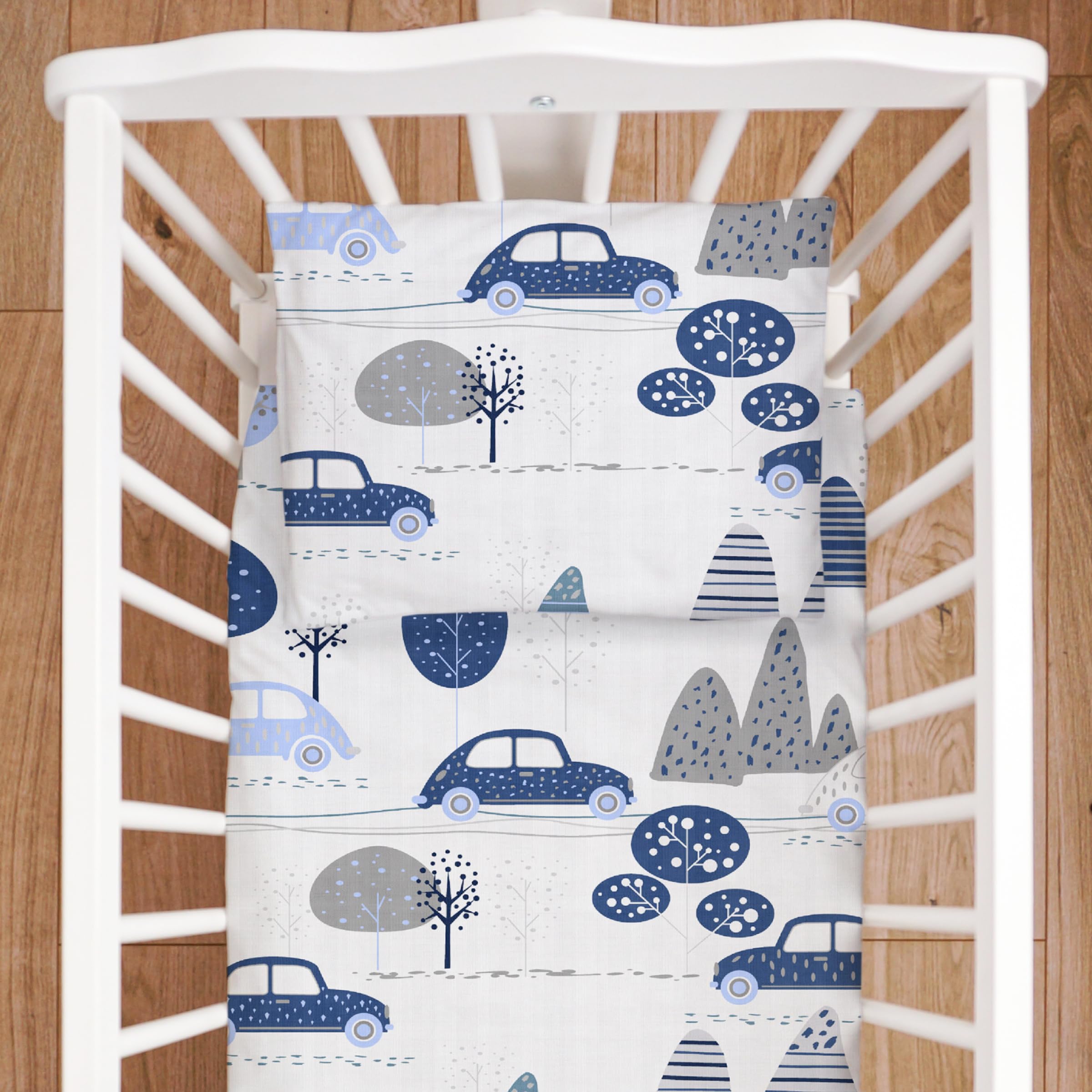 Baby Comfort 4 Piece Duvet Pillow Duvet Cover Pillowcase 80x70 cm Bedding Set 12M+ (Cars)