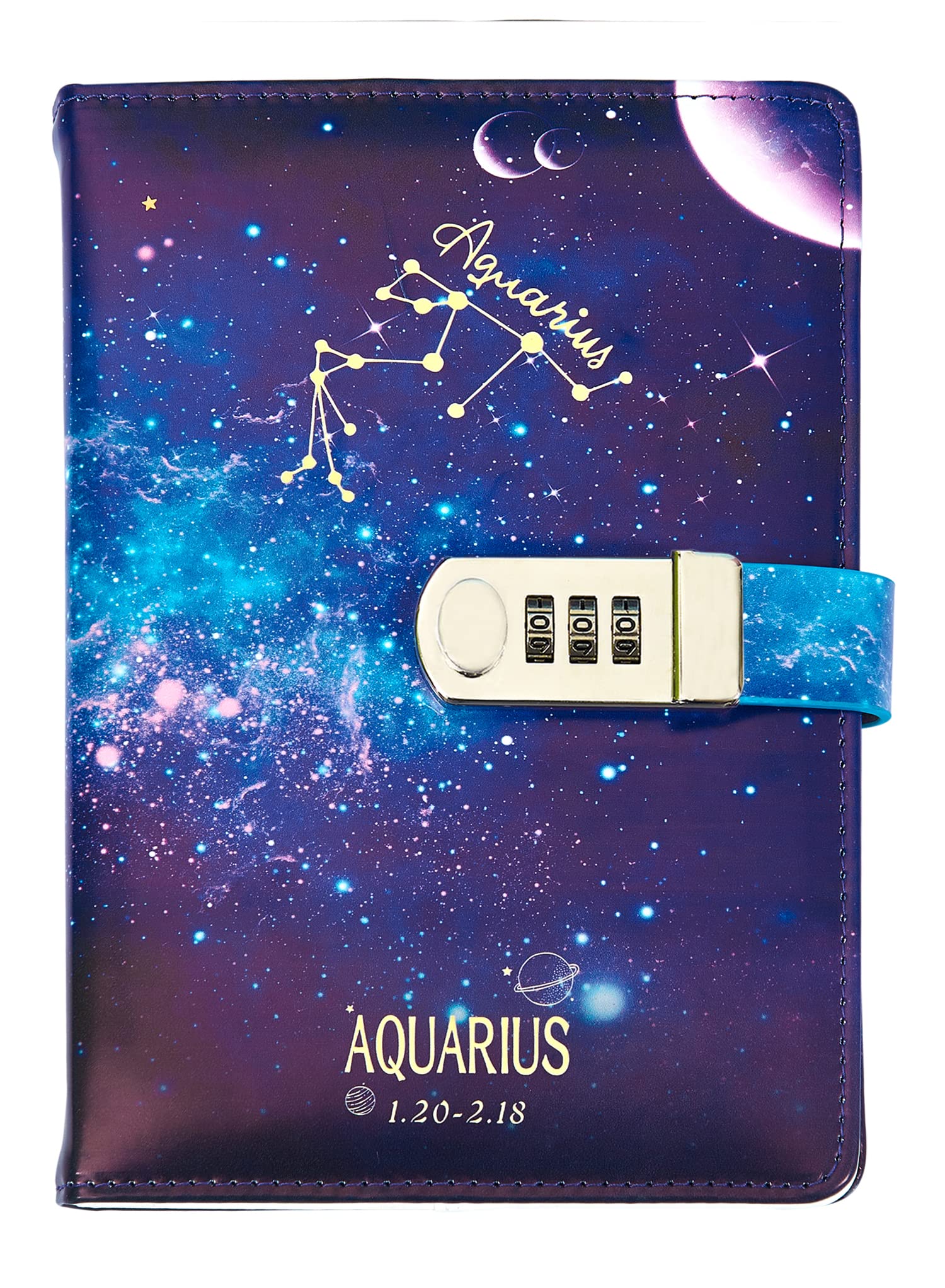 NectaRoy A5 Vintage Lockable Diary, Constellation Travel Journal, PU Leather Password Notebook, Sketchbook Office School Supplies Student Stationery Birthday Gift, 210x145mm