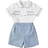 Twoflower Smocked toddler boy outfits Summer Cotton Short Sleeve boys' button-down shirts Casual 2 piece Clothing Set