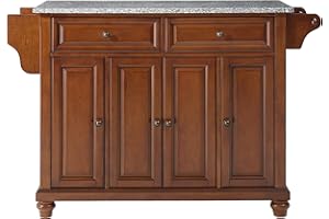 Crosley Furniture Cambridge Granite Top Rolling Kitchen Island Storage Cart, Microwave Stand, Spice Rack, Cherry
