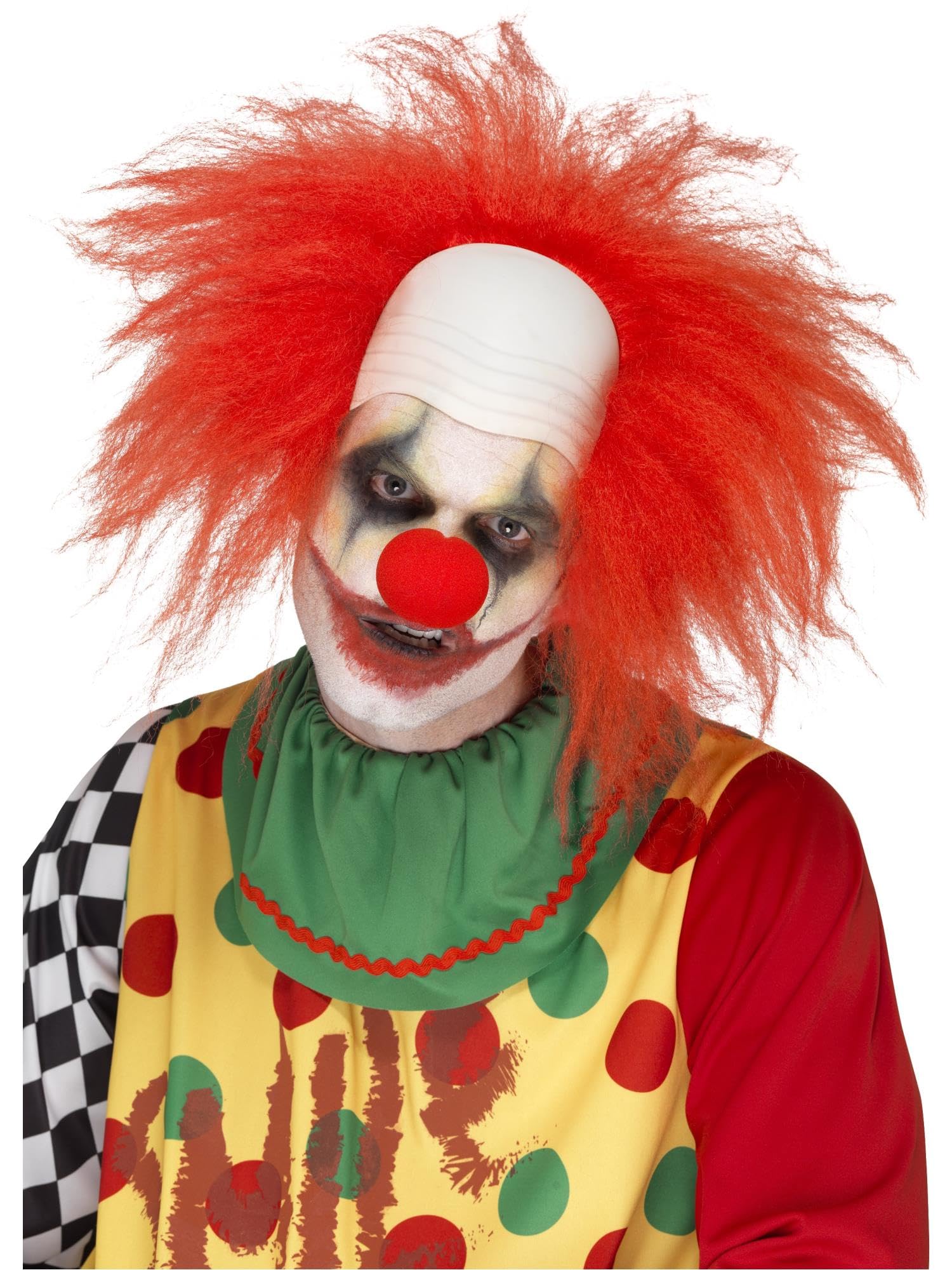 Smiffys Deluxe Clown Wig, Red with Bald Head, Circus Fancy Dress, Clown Dress Up Wigs