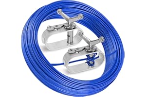 HOLYMAJI 150ft Pool Cover Cable and Winch Kit Comber, Plastic-Coated Steel Wire + 2 Aluminum Ratchet Winch Heavy Duty Winterize Pool Closing Cover Wire for Securing Above Ground Swimming Pool Cover (Blue)