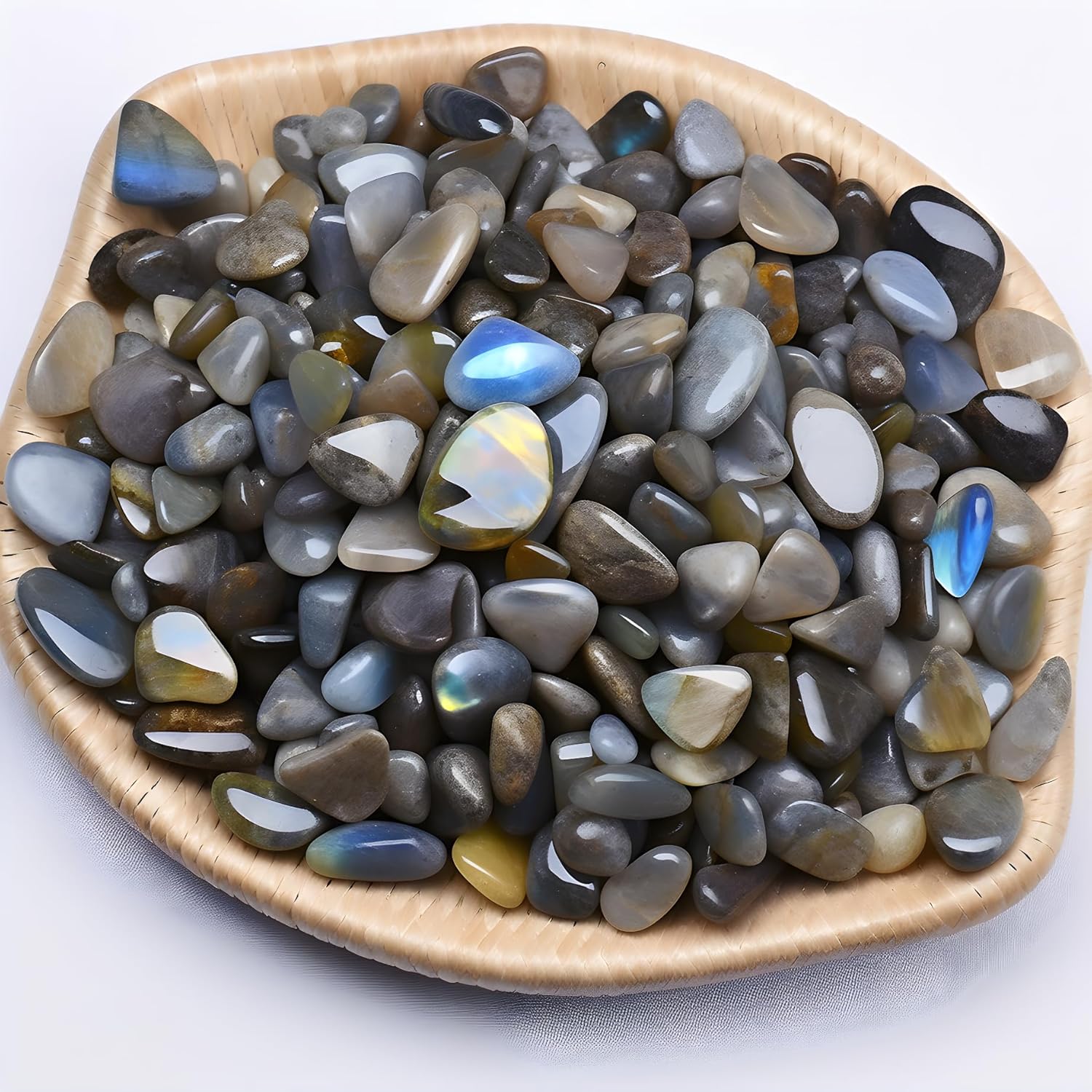 Indoor Fountains & Accessories - SigMntun Polished Labradorite Crystal Chips - 10 oz (283g) Tumbled Stone Chips Crushed Sea Glass Stones Healing Reiki Crystal Jewelry Making Home Decoration