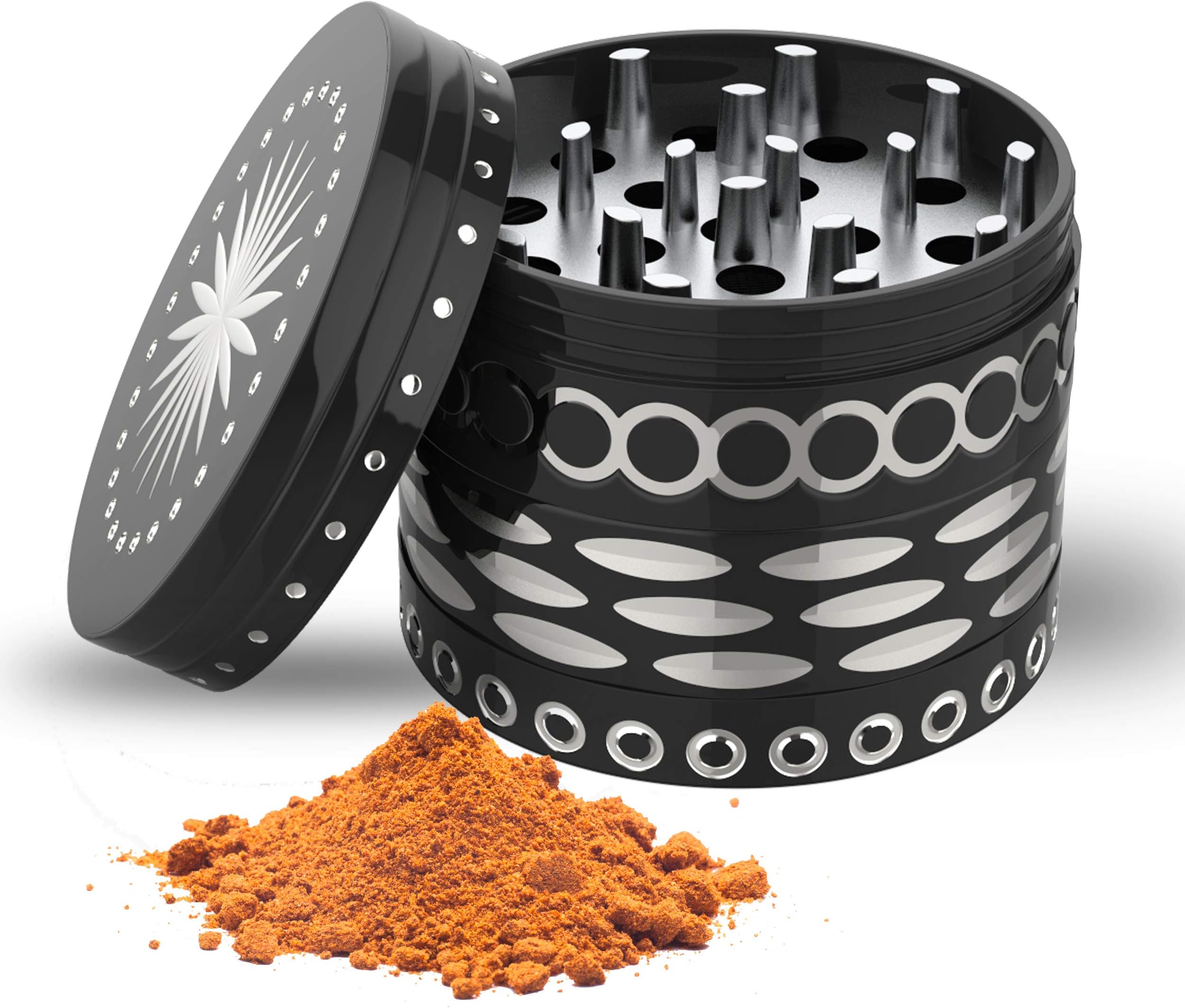 Sharp Grinder | Best Herb & Spice Grinders With Pollen Catcher | 4-Piece | 2.5" Inch 63mm | Spice Mill With Mini Spatula | Shredder & Crusher | Black